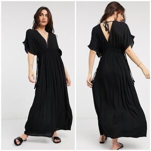 NWT Accessorize Lace Trim Maxi Dress Black Size XS